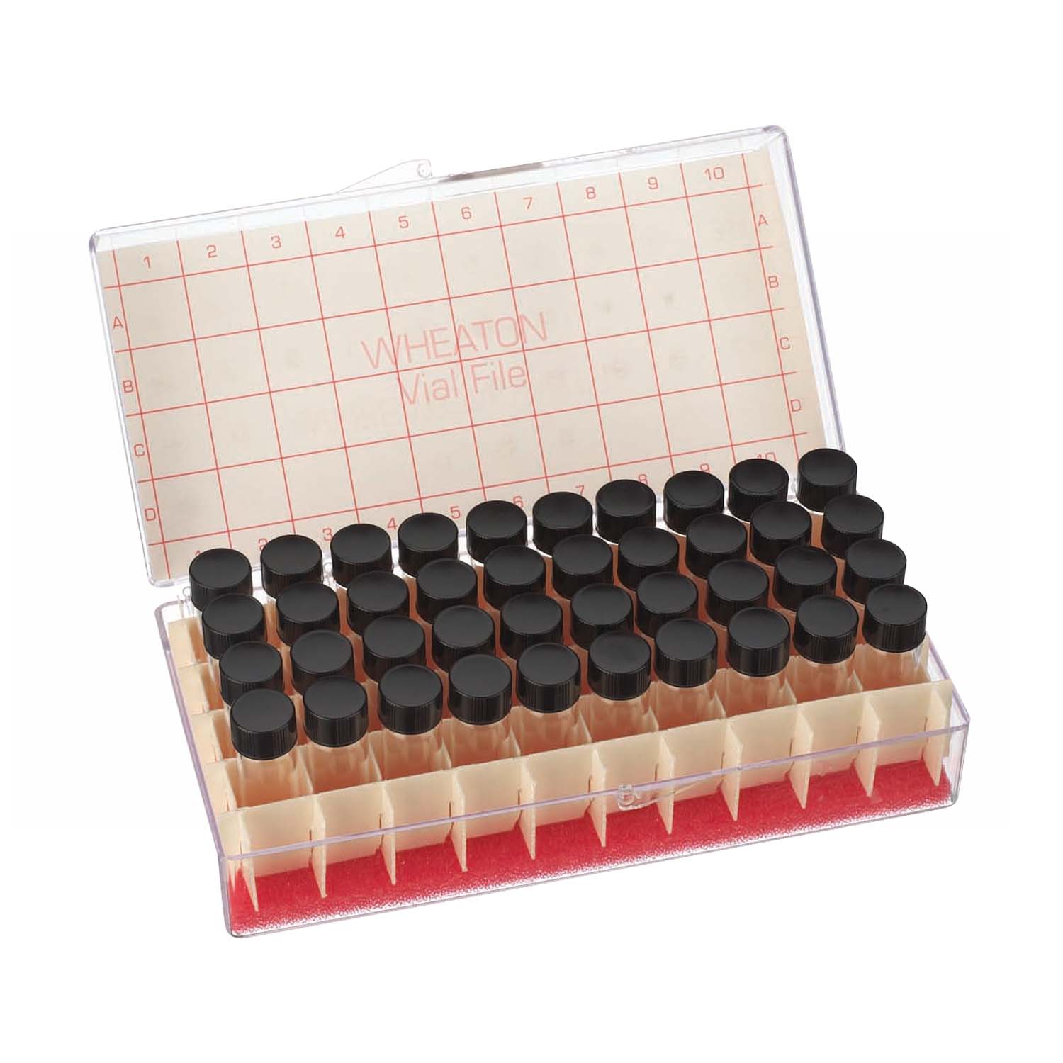 WHEATON 取樣瓶 4mL 無(wú)色透明 有刻度 頂端密閉 黑色酚醛樹(shù)脂蓋 PTFE表面14B橡膠蓋墊 40 個(gè)/盒