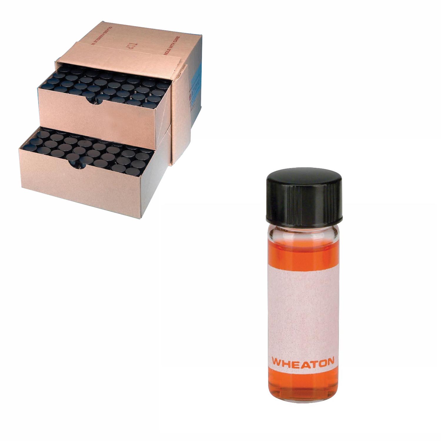 WHEATON 取樣瓶 4 mL 標準瓶 無色透明 黑色酚醛樹脂蓋 14B橡膠蓋墊 帶書寫涂層 144 個/盒