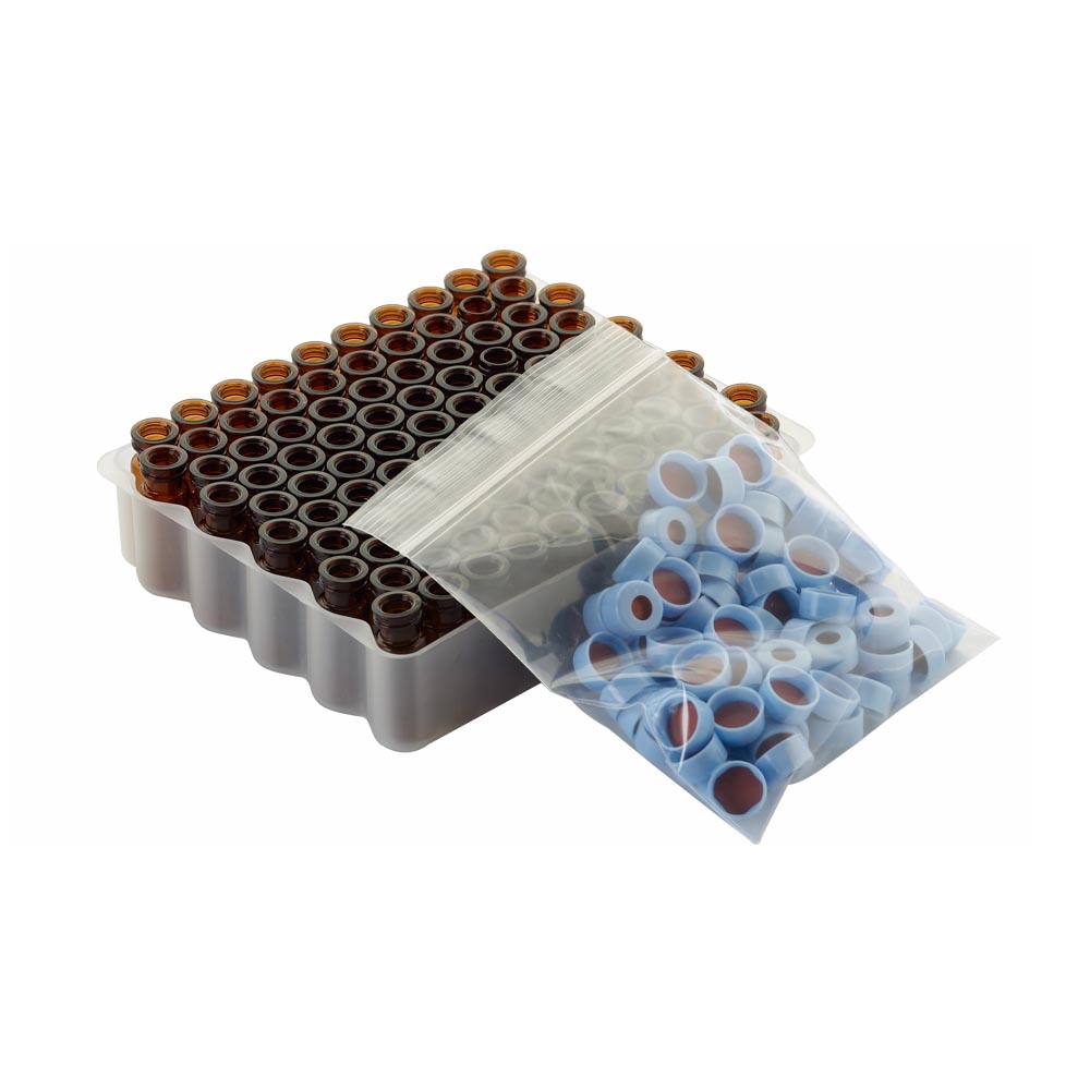 WHEATON 帶扣環(huán)E-Z小瓶方便包 棕色瓶帶書寫膜 藍(lán)色瓶蓋 PTFE/硅樹脂蓋墊 100個(gè)/盒