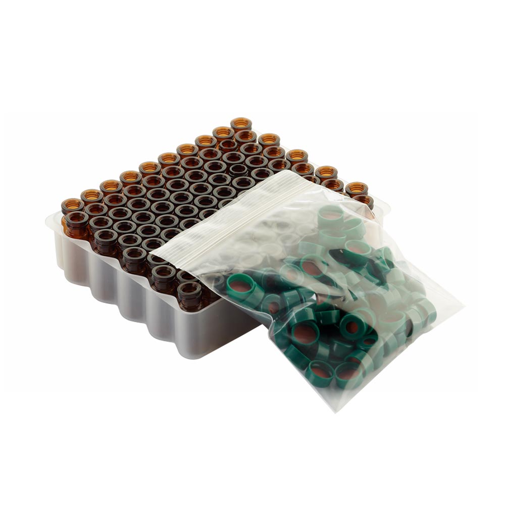 WHEATON 帶扣環E-Z小瓶方便包 棕色瓶 綠色瓶蓋 PTFE/硅樹脂/PTFE蓋墊 100個/盒