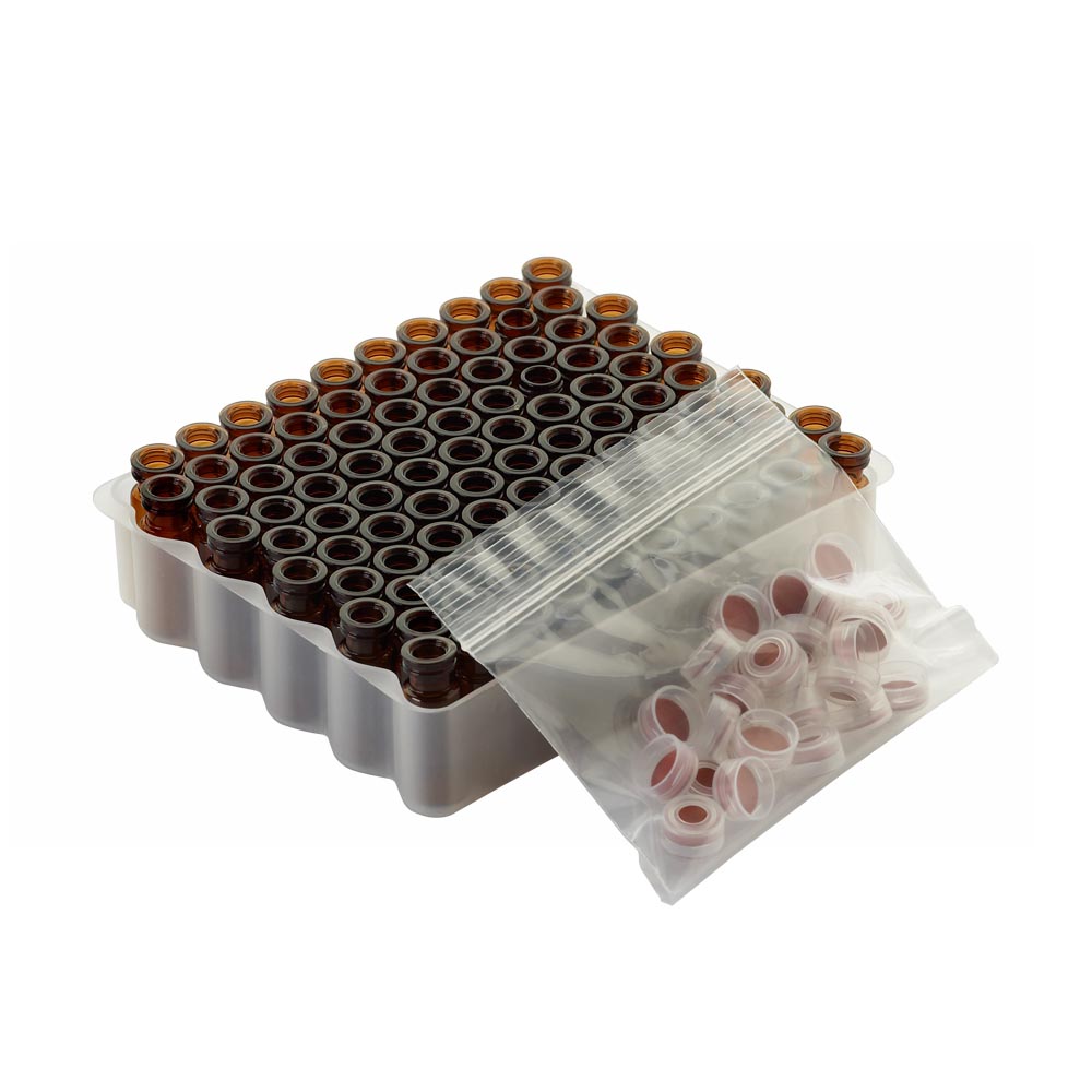 WHEATON 帶扣環E-Z小瓶方便包 棕色瓶 自然色瓶蓋 PTFE/紅色橡膠蓋墊 100個/盒