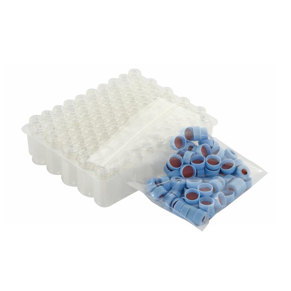 WHEATON 帶扣環E-Z小瓶方便包 無色透明瓶 藍色瓶蓋 PTFE/硅樹脂蓋墊 100個/盒