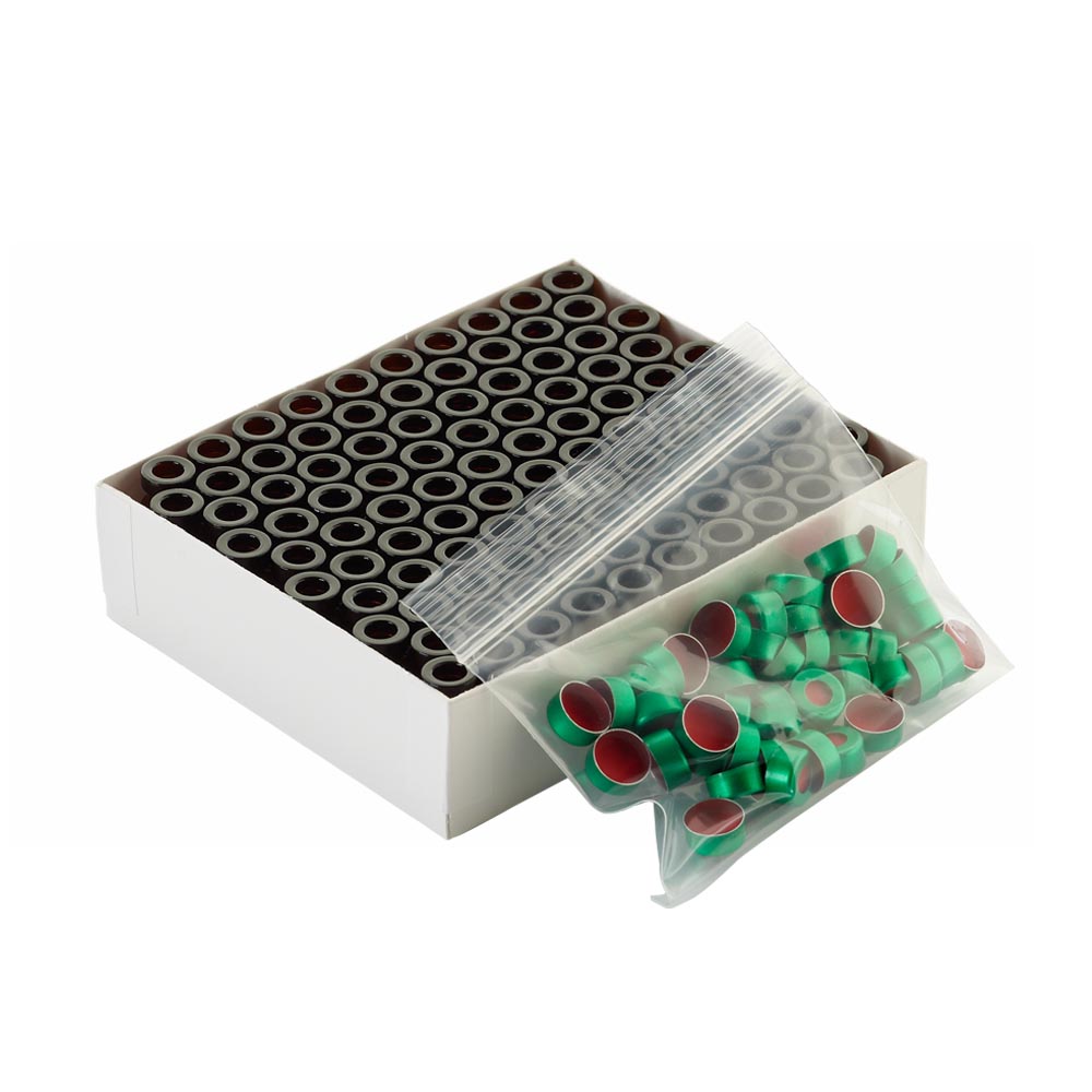 WHEATON 壓蓋小瓶方便包 棕色瓶帶書寫膜 綠色瓶蓋 PTFE/紅色橡膠蓋墊 100個(gè)/盒