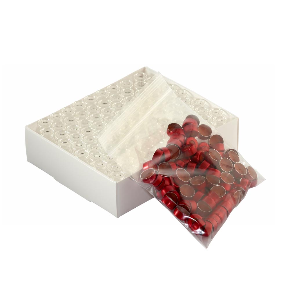 WHEATON 壓蓋小瓶方便包 無色透明瓶帶書寫膜 紅色瓶蓋 PTFE/紅色橡膠蓋墊 100個/盒