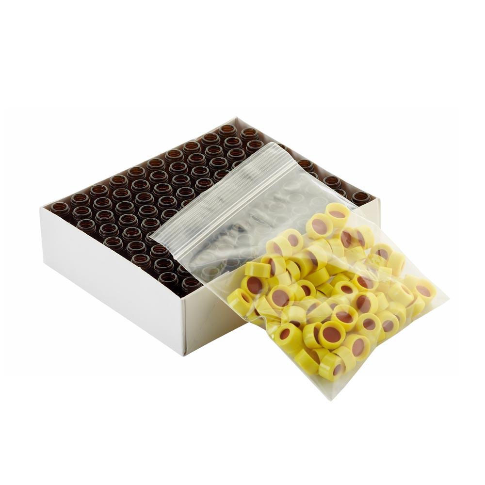WHEATON 棕色瓶 黃色瓶蓋 紅色PTFE/白色硅樹脂蓋墊 100個/盒