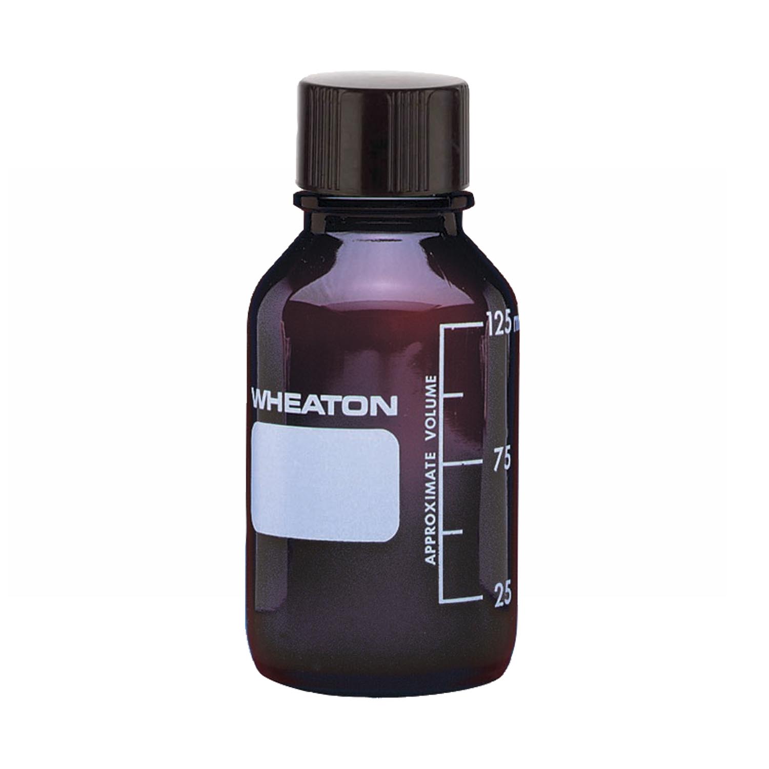 WHEATON 125mL 棕色帶刻度培養基瓶 帶橡膠塞的酚醛樹脂蓋（可高壓滅菌） 48個/盒